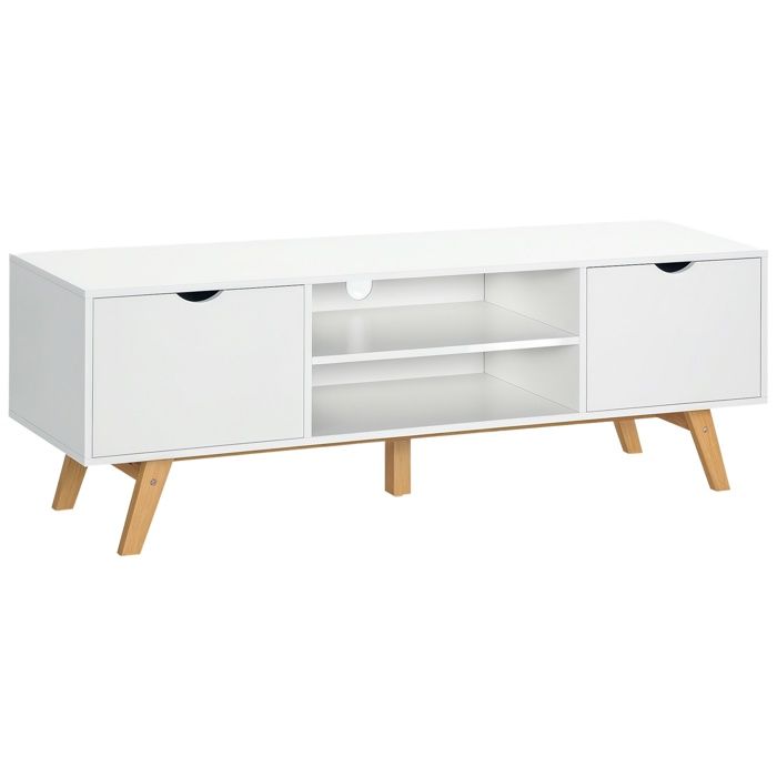Meuble tv - banc télé - HOMCOM - moderne scandinave 2 portes 2 niches rangement salon - bois - 150x39x50cm - blanc Meuble tv - banc télé - HOMCOM - moderne scandinave 2 portes 2 niches rangement salon - bois - 150x39x50cm - blanc