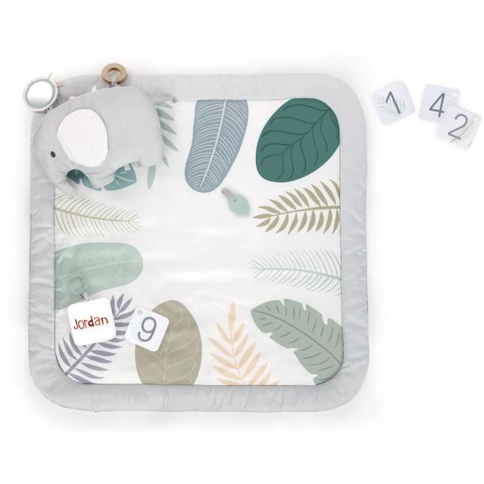 INGENUITY Tapis déveil bébé tout confort Petit Eléphant 12 cartes étapes mensuelles et tableau personnalisable cadeau bébé