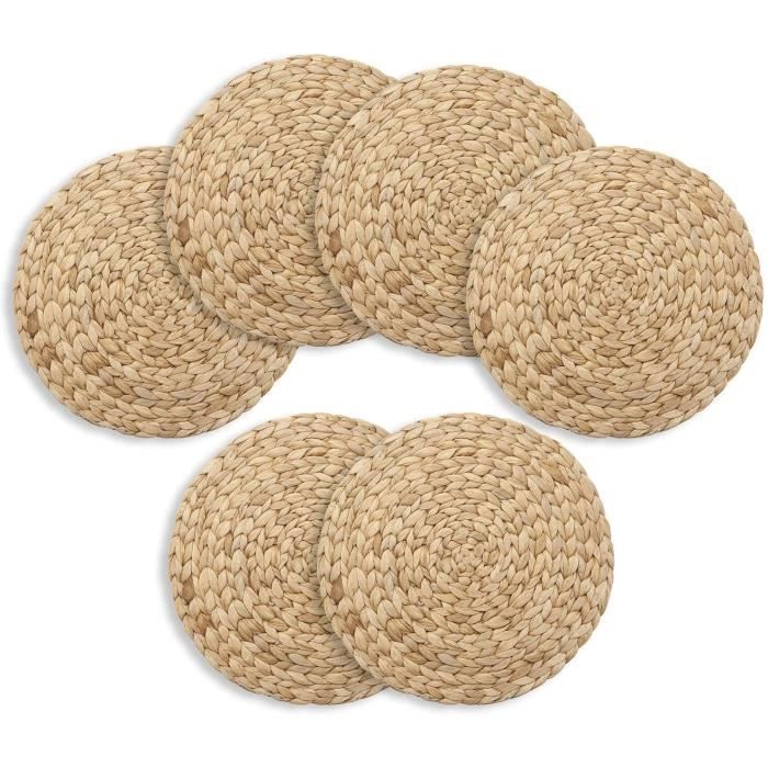 Set De Table Rond HMF - Jacinthe D'eau Tressée - Lavable - 6 Pièces - Ø30 Cm - Naturel Et écologique