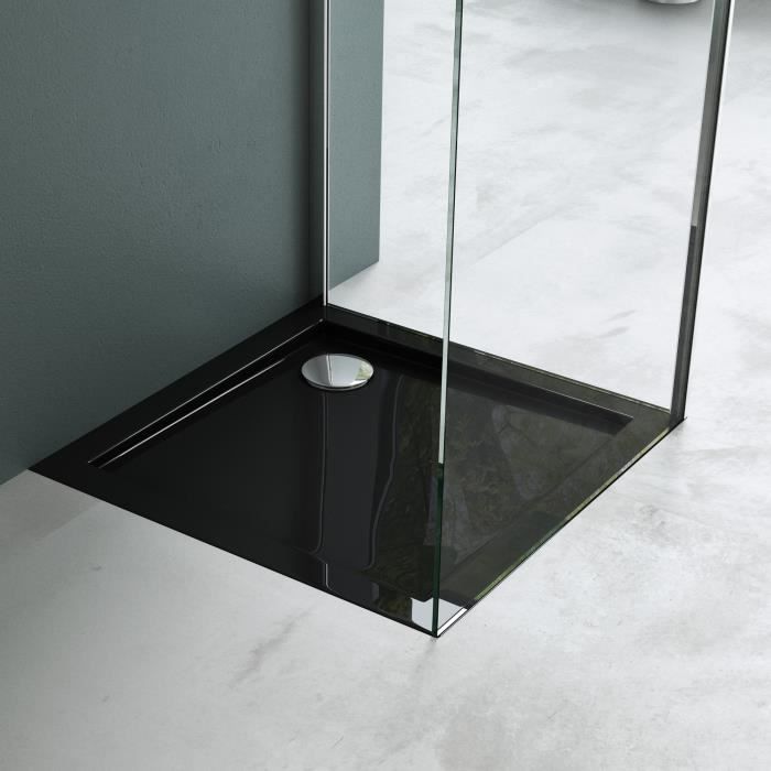 Receveur de douche carré en acrylique noir Mai & Mai F1 - 75x75x4cm - bonde A1