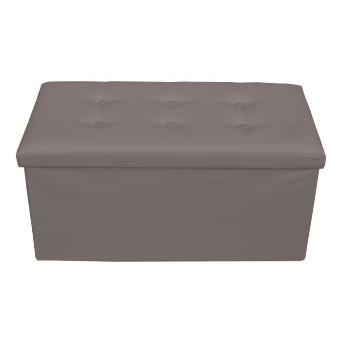 banc de rangement - mobili rebecca - pouf coffre rectangle gris - simili (pu) - 76x38x38