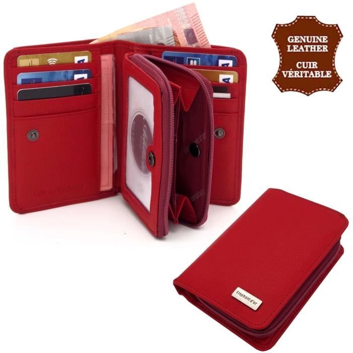 3 VOLETS CADEAU CUIR VACHETTE ROUGE PORTEFEUILLE HOMME ZIPPE TOUT AUTOUR