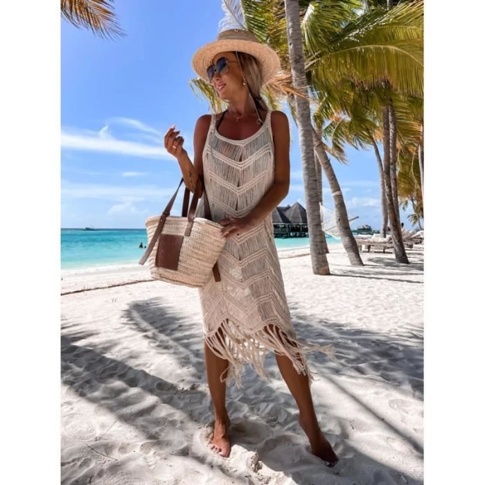 Robe Femme Crochet Polovedo Robe d'été plage Jaune Bikini