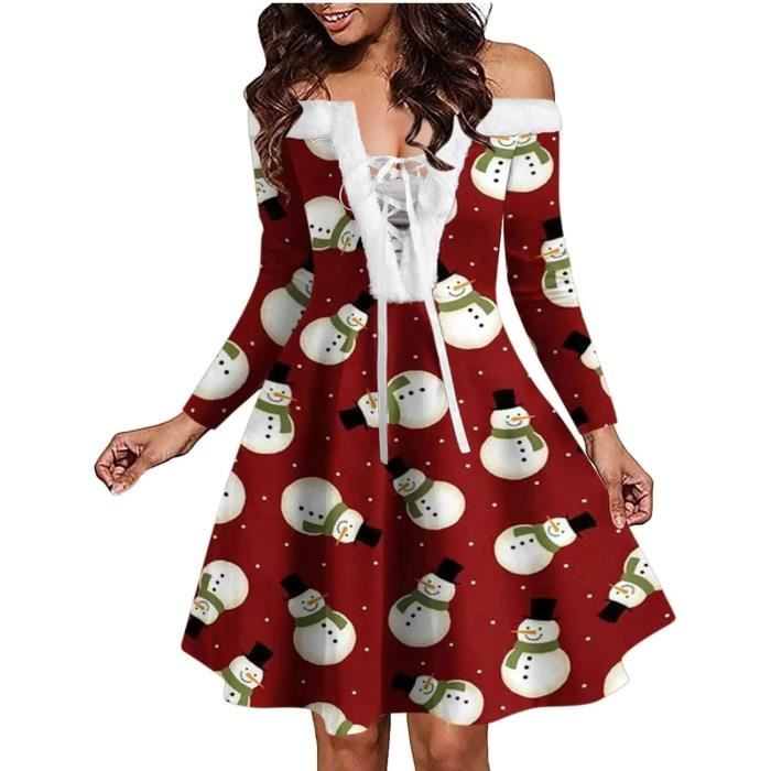 Robes de No?�l pour Femmes, Robe de No?�l pour Femmes, Robe Vintage ?� Manches Longues, Costume de 