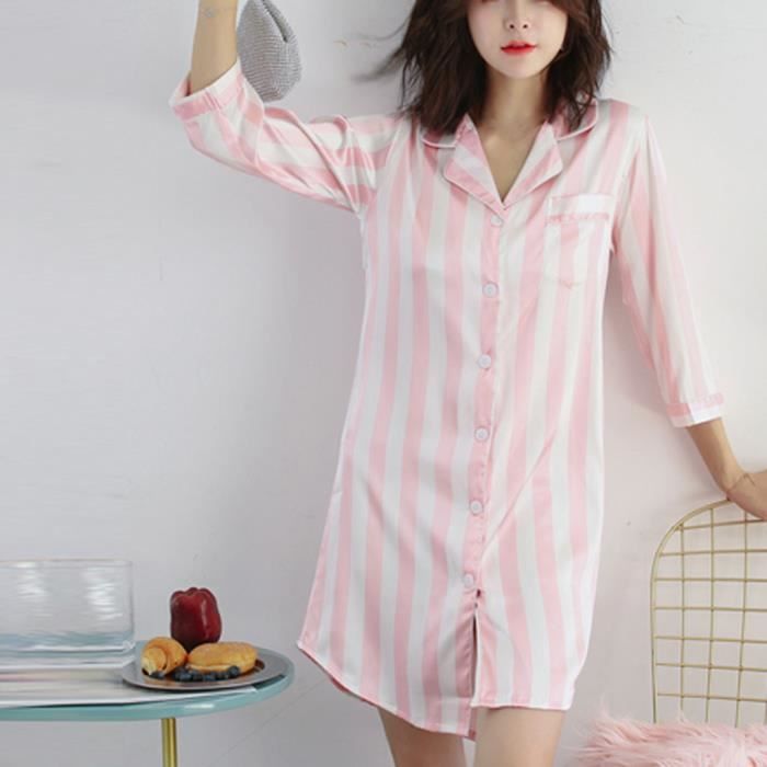 Pyjama chemise de nuit manches longues pour femmes Rose Rose