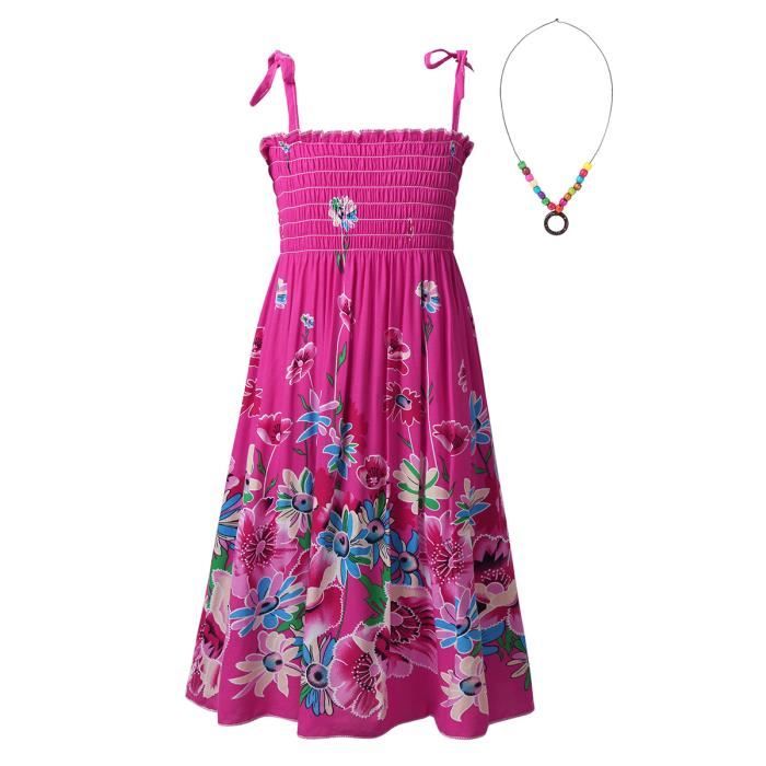 Robe De Plage Longue Fille Enfant Robe Boheme Ete Robe De Soiree Sans Manches Robe De Vacances Casual Collier Anniversaire 5 12 Ans Rose Red Cdiscount Pret A Porter