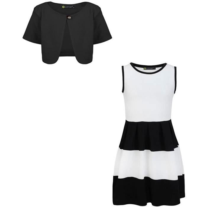 LotMart Filles Robe Patineuse sans Manche Paquet Avec Filles Bolero Court En Blanc et Noir 3 4 Ans