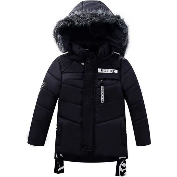 Garçon Manteau Blouson Hiver Automne Chaud Capuche Zip Vêtement Enfant  Doudoune à Capuche Fourrure Jacket 2-6 Ans - Noir