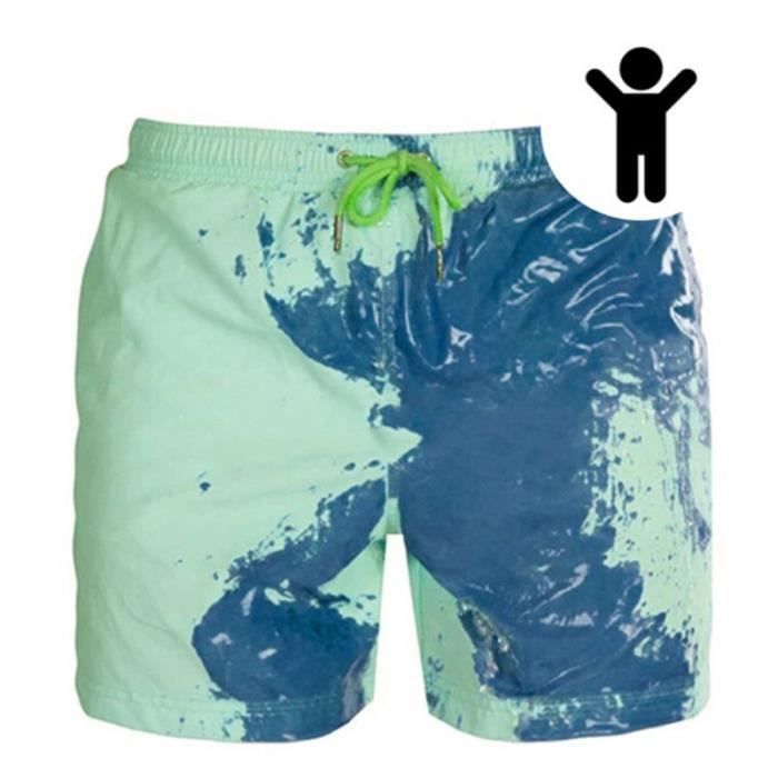 Short de bain Garcon Couleur change lorsqu il est mouille Sechage rapide Vert bleu