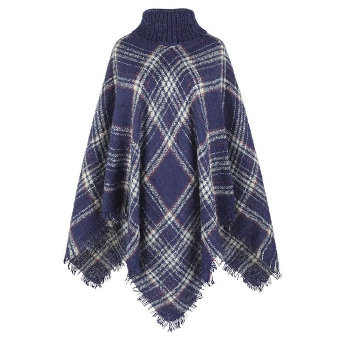 JFAN Poncho Femme Cape Tricot Avec Capuche Et Boutons - Pull Automne Hiver Avec Franges