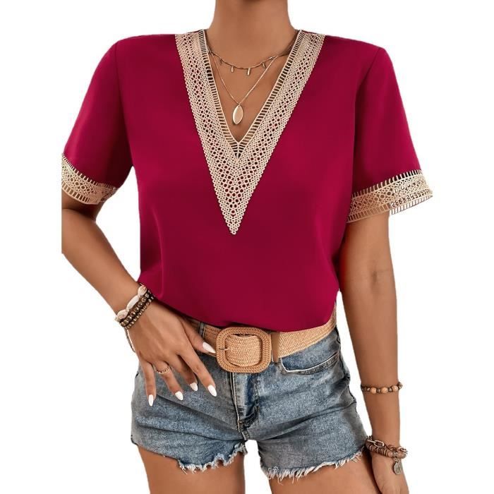 Chemisier dentelle rouge top