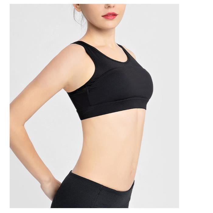 Femme Top de Fitness Brassiere Yoga Poche Arriere Antichoc Soutien gorge de Course a Pied Gilet Noir Cdiscount Sport