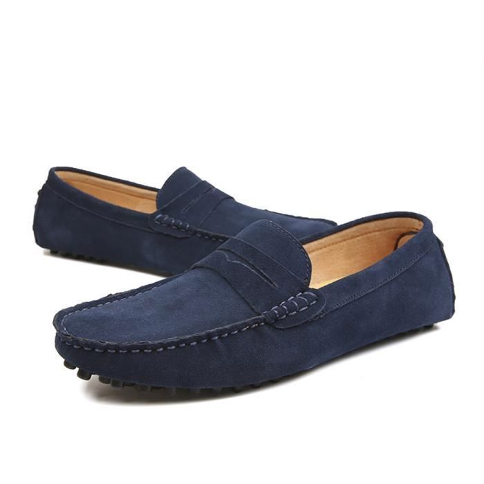 Mocassin Homme Cuir Respirant Bleu Daim Nubuck Chaussures