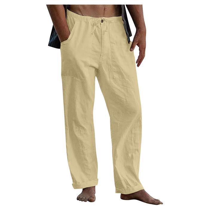 Pantalon Homme Coton Lin Pantalon Taille Elastique Leger Respirant Pantalons Decontracte Pantalons Large Plage Kaki GOGUQ Kaki Cdiscount Pret a Porter