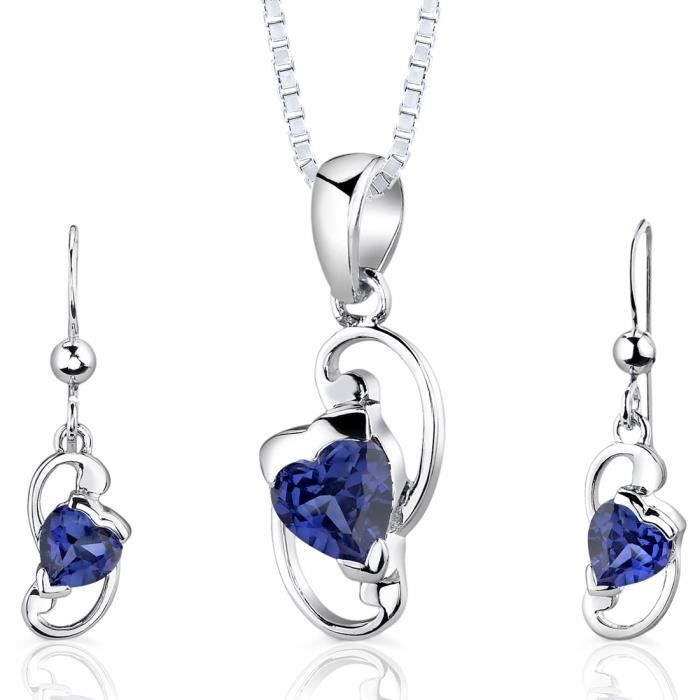 Parure De Bijoux 4 Pièces - Argent Rhodié Saphir & CZ Diamant - Dolly-Bijoux TP - Neuf