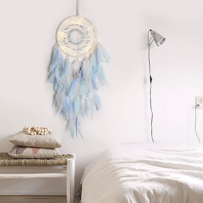 Attrape-rêves Licorne Lumineux Pour Enfants - Décoration Murale Chambre Fille, Avec Lumières LED Et Plumes Colorées - 6