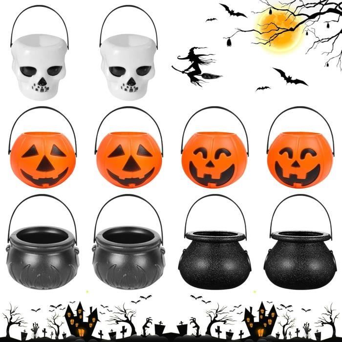12 Mini Seaux à Bonbons Halloween - Chaudrons Noirs Avec Poignée, Décorations De Fête - 12
