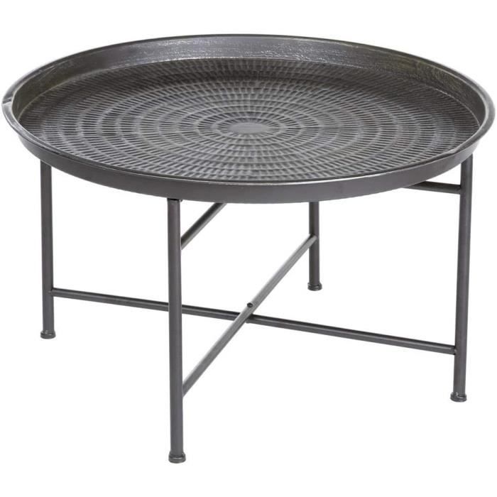 table basse ronde à rebord-style marocain-coloris gris patiné - aosphera - a-131273