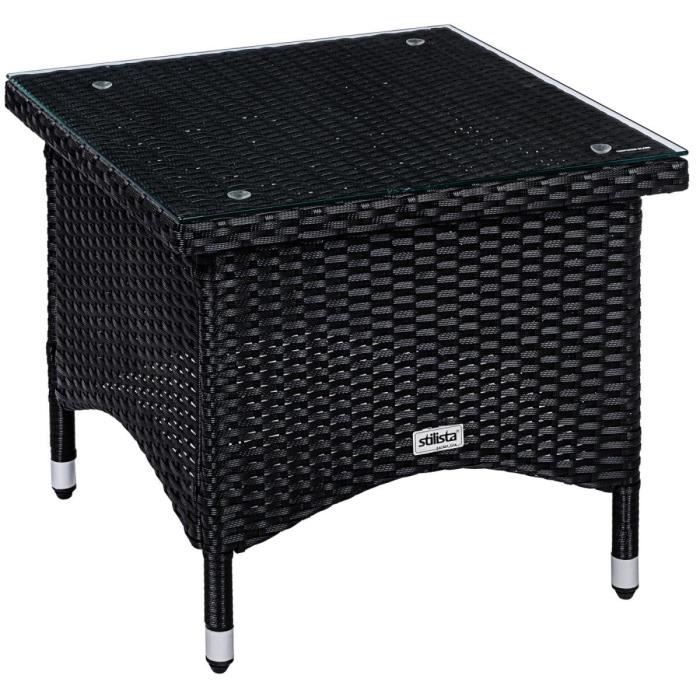 stilista® table d'appoint carrée en verre plateau de table en poly rotin, choix de modèles et de couleurs - 50 x 50 cm noir