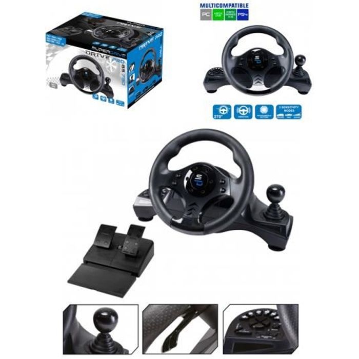 Volant SUBSONIC SA5426-NG avec pédales, Force Feedback, 180°, PC/PS4/Xbox/ Switch