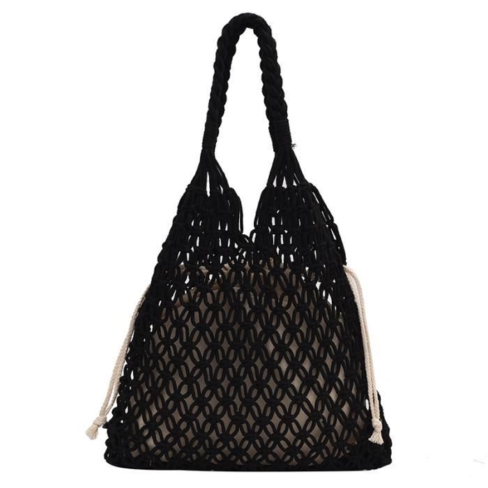 Sac Maille Crochet Bohème Sac Plage Femme Maille Crochetée - Style Bohème - Bandoulière Léger - Vacances Été Panier Plage Léger