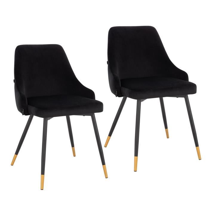 svita alice lot de 2 chaises de salle à manger chaise rembourrée chaise avec dossier velours noir or