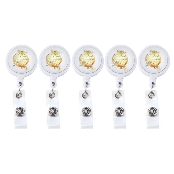 AIWOQI Lot De 5 Bobines Porte-badge Rétractables Blanches – Cordon Nylon 61cm – Anneau Métal – Pour Infirmière, étudiant