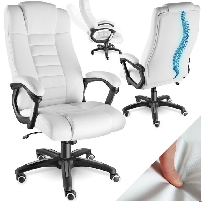 TECTAKE  Fauteuil de direction nuque et assise rembourr&eacute;es - blanc
