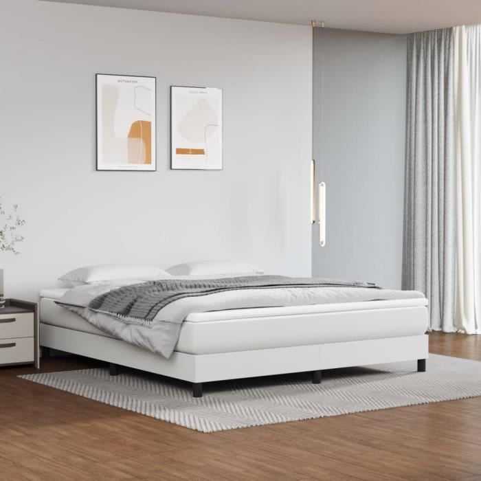 Sommier tapissier - TMISHION - PAL3120707 - Similicuir Blanc - 160x200 cm - 2 places