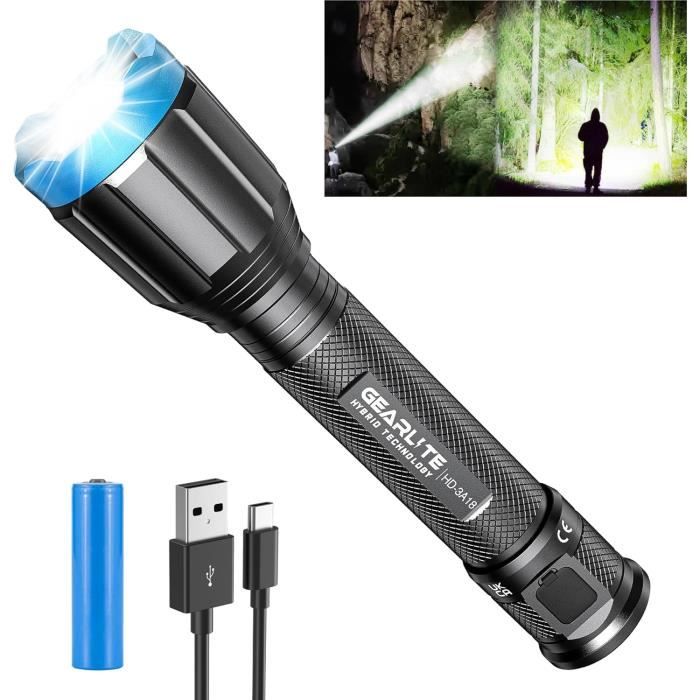 Lampe Torche LED Shadowhawk Ultra Puissante 10000 Lumens - Rechargeable, Noire