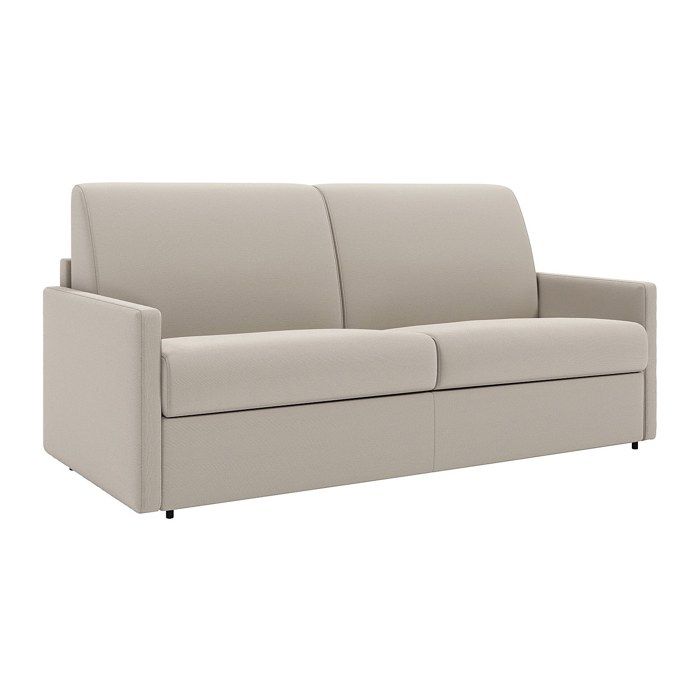 Canapé 2 places convertible express en tissu beige - Couchage 120 cm - Matelas 14 cm CALIFE