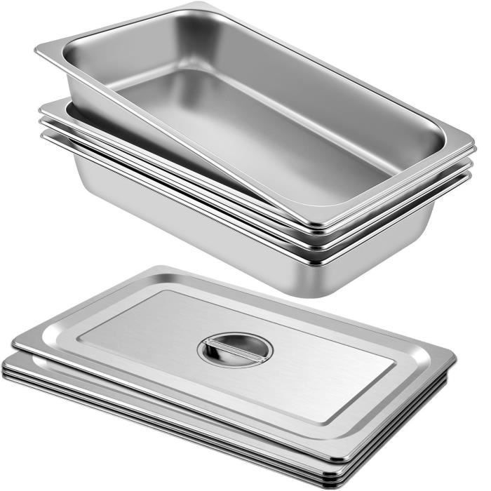 Bac Gastro Inox Alimentaire avec Couvercle VEVOR 13L Lot de 4