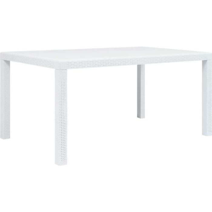 vidaXL Table de jardin Blanc 150x90x72 cm Plastique Aspect de rotin