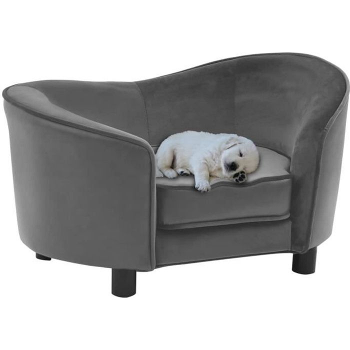 vidaxl canape pour chien gris 69x49x40 cm peluche et similicuir cdiscount
