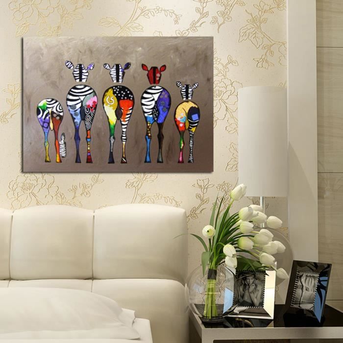 Peinture à l'huile zèbre coloré mur décoratif toile art dessinée abstraite  50x70cm - Achat / Vente tableau - toile - Cdiscount