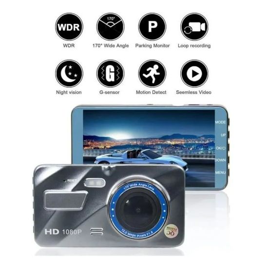 PZ-E9, Enregistreur vidéo, caméra de voiture, 3 caméras - avant, arrière,  intérieur, FullHD 1296p, écran 4