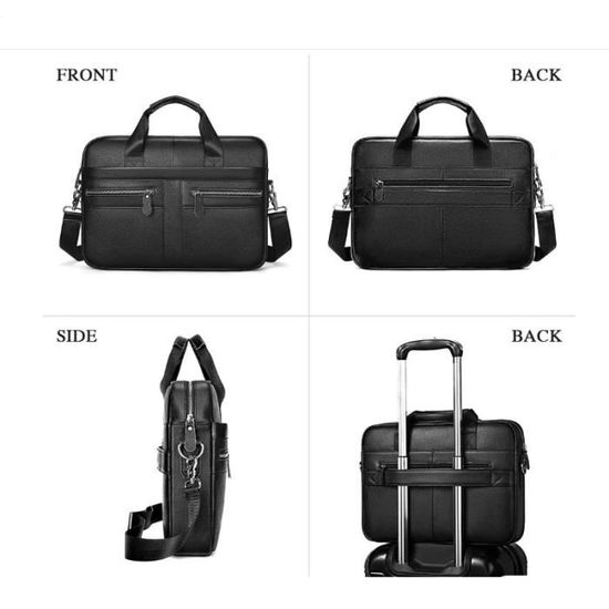 Sacoche Cuir Ordinateur 14 Pouces - Cartable Homme Affaires, Bandoulière Réglable, Cuir Véritable