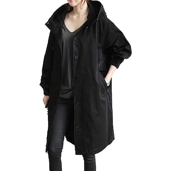 Veste Imperméable Femme Longue - Capuche, Coupe-vent, Légère - Pour Randonnée, Voyage, Printemps/automne - Taille S à XXXXXL - Polyester
