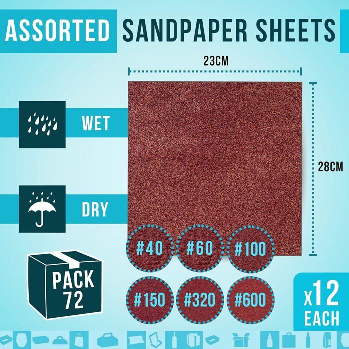 72 Feuilles Abrasives Assorties - Papier De Verre 120 à 3000, Pour Bois, Métal, Voiture
