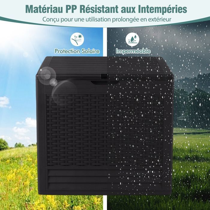 COSTWAY Coffre De Rangement Extérieur 96L PP - Boîte De Terrasse Motif Osier, Couvercle Verrouillable, Noir