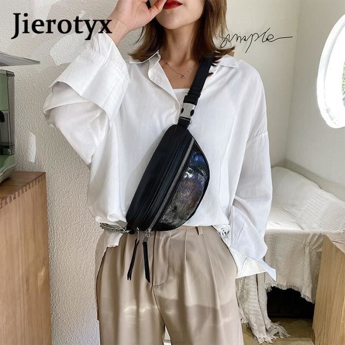 Noir brillant sac de ceinture pour femmes sac banane de voyage