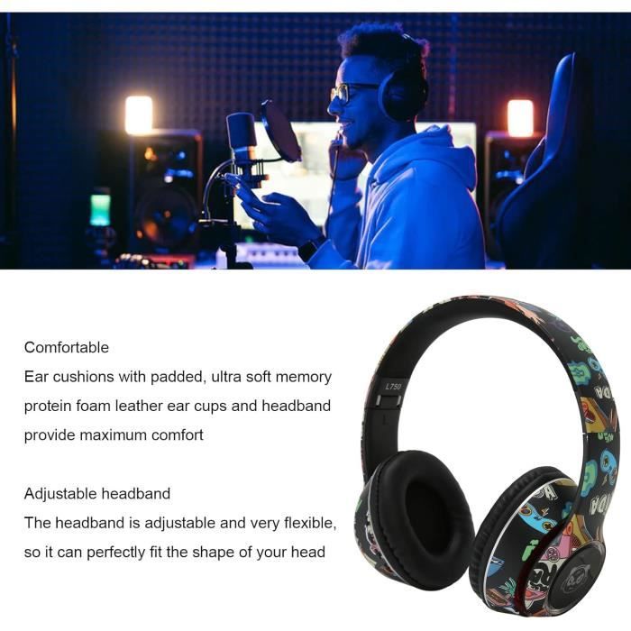 L750 Casque Bluetooth Cool Graffiti Headphone Avec Écouteur De Lumière LED  Carte TF / 3.5mm Audio Câblé Pour Ordinateur Portable Ordinateur Portable 