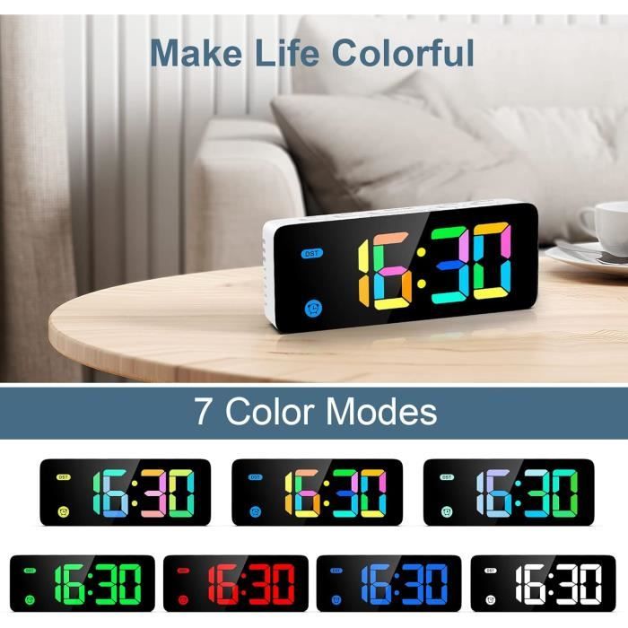 Led Réveil Numérique, Horloge De Chevet En Bois Contrôle Du Son 3