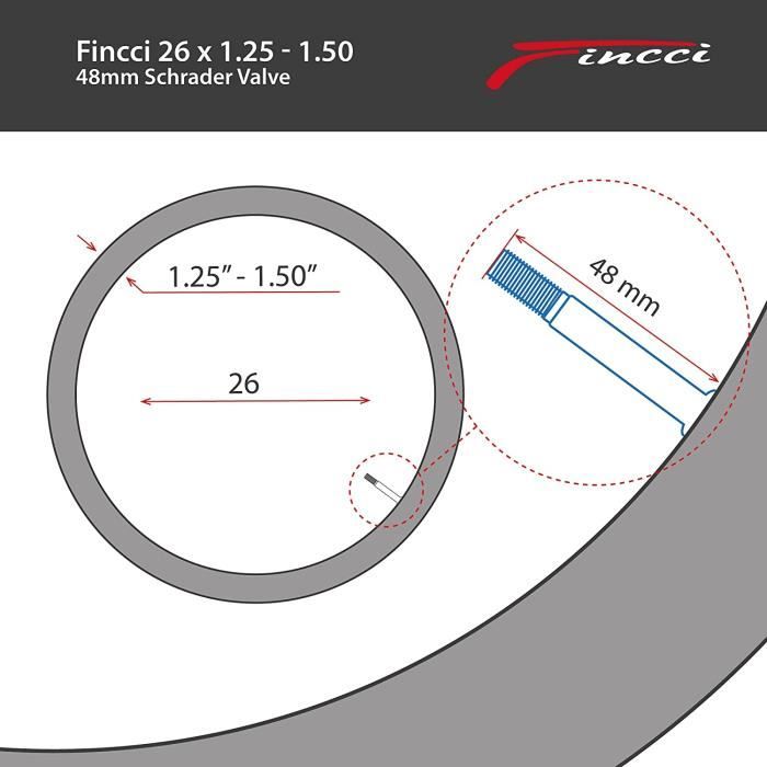 Fincci – 2 Chambres à Air 26×1,25-1,50 – Valve Presta 48 Mm – Pour VTT, Vélo Hybride, Route – Butyle Qualité