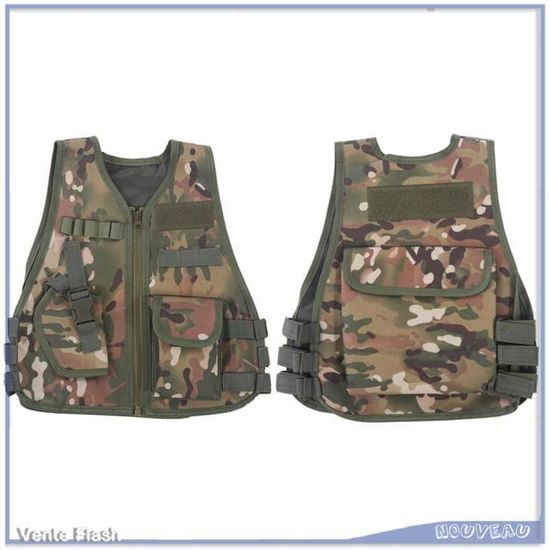 Gilet Tactique Camouflage Enfant Regun - Multi-Poches Pour Jeu De Guerre Et Plein Air