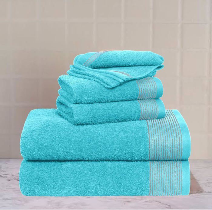 MALLONI HOME Lot 6 Serviettes Coton Ultra Doux Orange - 2 Grandes Bain 70x140 + 2 Toilette 40x60 + 2 Invités 30x30 Cm