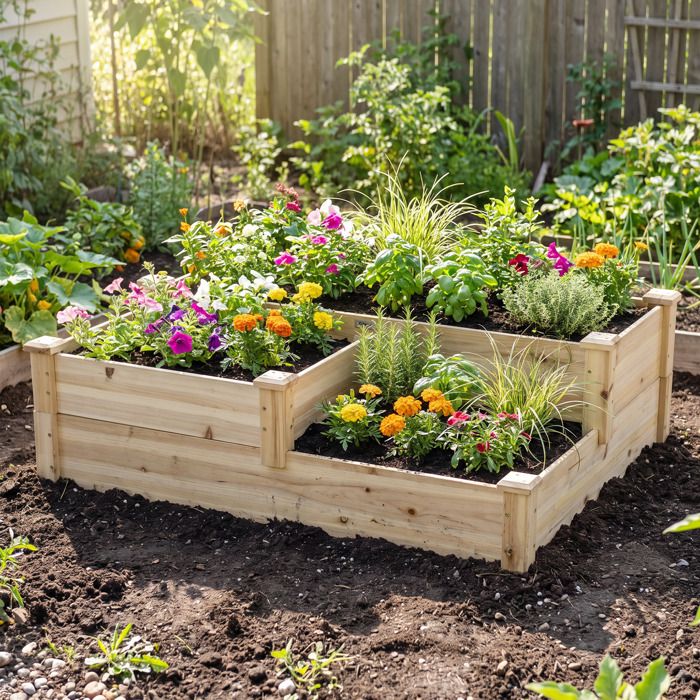 Jardinière Carrée En Bois Outsunny Avec Bac à Compost - 123x123x25.5cm Pour Jardin Terrasse