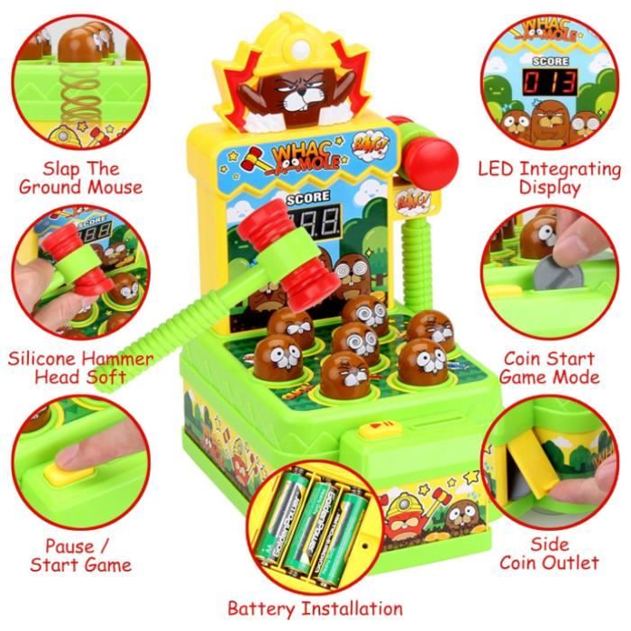 BSTCAR Jeu De Marteau Électronique – Mini Jeu De Frappe Pour Enfants 3 Ans Et Plus, Jouet Interactif Développement