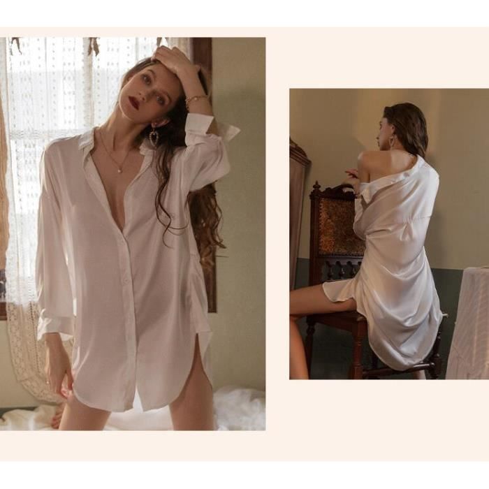 Chemise de nuit femme boutonnée devant manches courtes deals