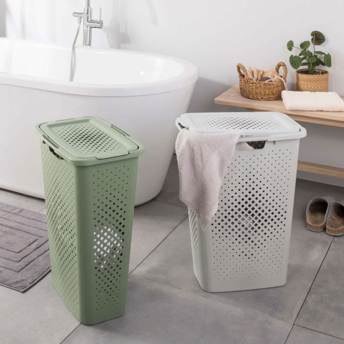 2 Paniers à Linge Pop-Up MINZHI - Pliables 36x36x58 Cm - Maille Résistante Avec Poignée - Vert